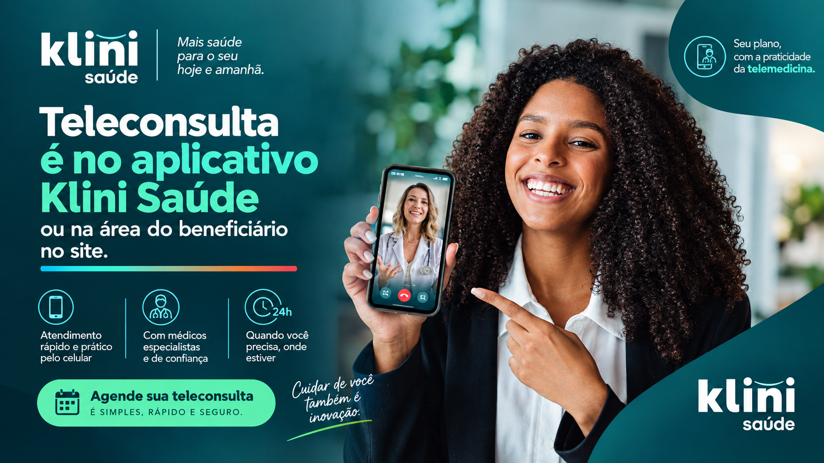 Beneficiária Klini Saúde utilizando teleconsulta pelo aplicativo
